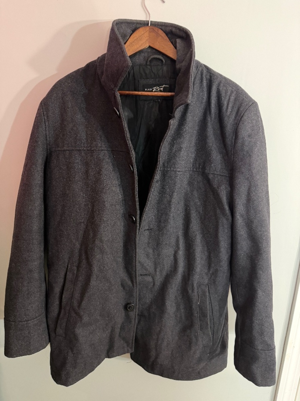 Men's Black Rivet L Business Casual Dress Coat Buttons 60% Wool Gray